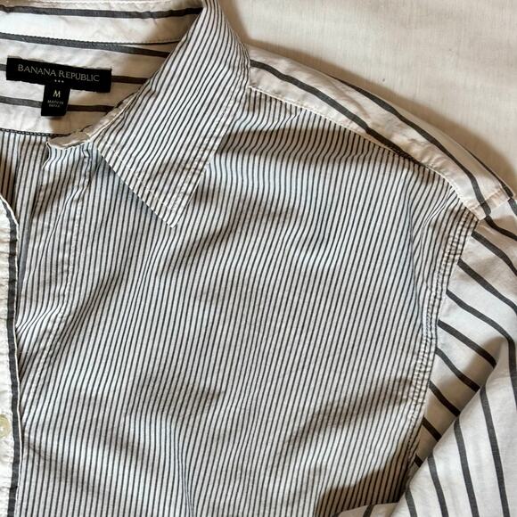 Banana Republic Oversized Cotton Striped Button Up Shirt Size Medium Pre-Loved - Picture 6 of 16